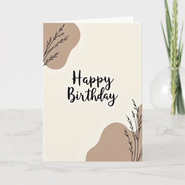 Botanical Beige Birthday Card (Front)