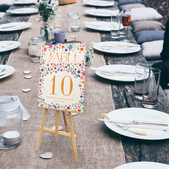 Botanical Beige Boho FloralWildflower Wedding Table Number (Creator Uploaded)