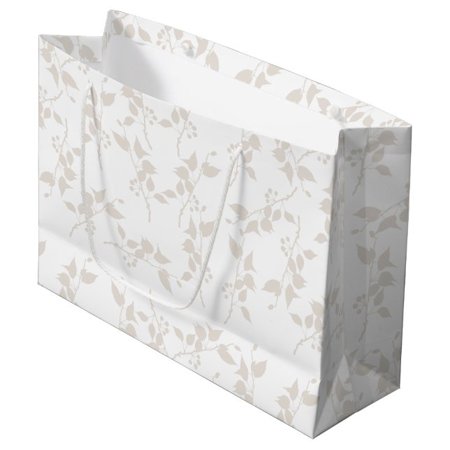 Botanical Beige Decorative Leaf Pattern Large Gift Bag (Front Angled)