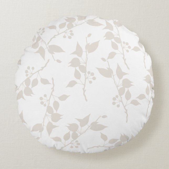 Botanical Beige Decorative Leaf Pattern  Round Pillow (Front)