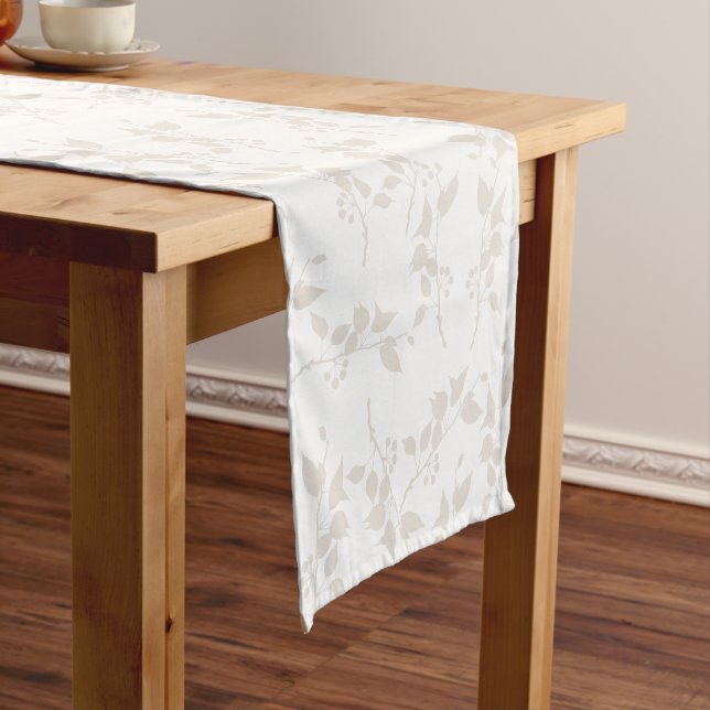 Botanical Beige Decorative Leaf Pattern Short Table Runner (In Situ)