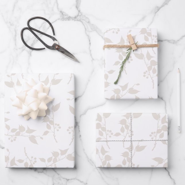 Botanical Beige Decorative Leaf Pattern   Wrapping Paper Sheets (Front)