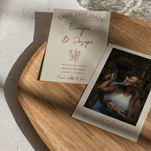 Botanical Beige Floral Terracotta Photo Wedding  Save The Date