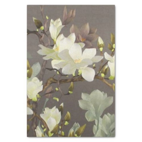 botanical beige ivory Embroidery floral magnolia Tissue Paper