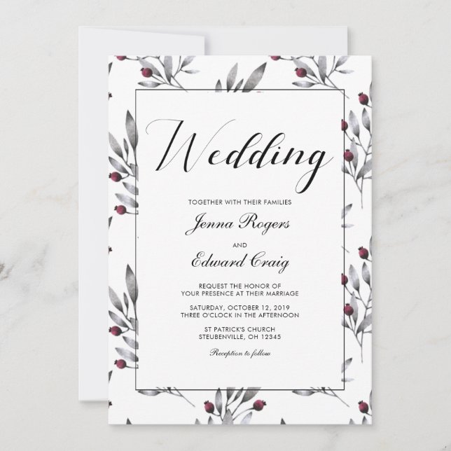 Botanical Berries and Lace Wedding Invitation (Front)