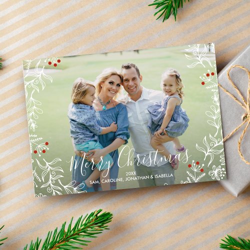 Botanical Berries Merry Christmas Family Photo Holiday Card