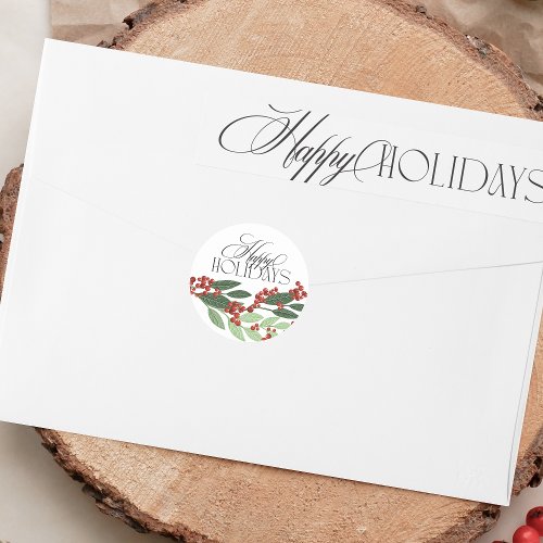 Botanical Berry Happy Holiday Christmas Envelope Classic Round Sticker