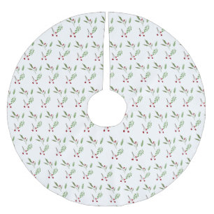 Botanical Berry Modern Holiday Christmas Greenery  Brushed Polyester Tree Skirt