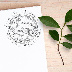 Botanical Bird Elegant Script Library Books Rubber Stamp
