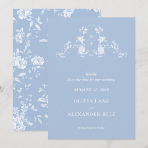 Botanical Bird French Blue Floral Wedding Save The Date