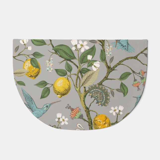 Botanical Birds Flowers: Drawn Vintage Wallpaper Doormat (Front)