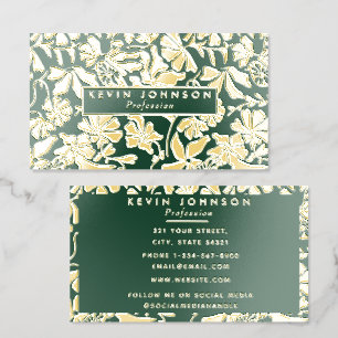 Botanical Birds Green Luxury Metallic Gold Foil Business Cards