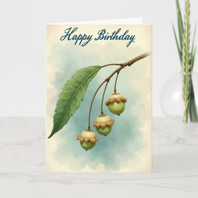Botanical Birthday Fur Trim Card (Front)