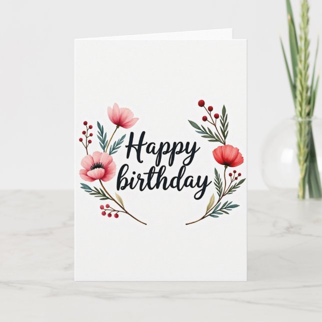 Botanical Birthday Script Card (Front)