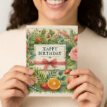 Botanical Birthday Wishes for Her  Card<br><div class="desc">Botanical charm meets birthday cheer—strawberries, roses, and pine frame a sweet wish with ribboned grace. A card that feels like a hug. This unique birthday card features a delightful watercolor design, perfect for sending warm wishes to your loved ones. The vibrant colors and charming illustration bring a touch of nature's...</div>