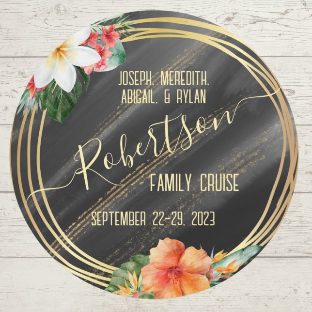 Botanical Black and Gold Family Cruise Door Decor Car Magnet (Pretty tropical cruise door marker magnet for family cruise.)