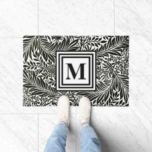 Botanical Black and White Family Initial Monogram Doormat