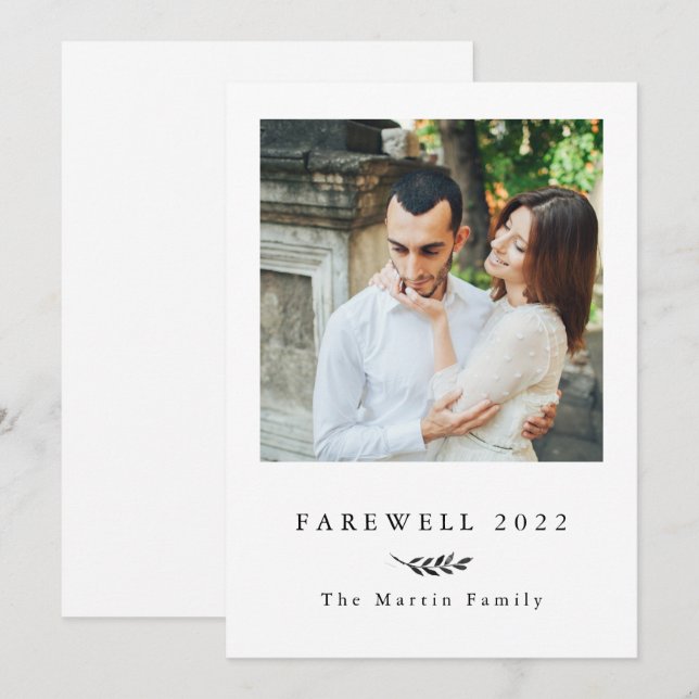 Botanical Black and White Farewell 2022 Photo Holiday Card (Front/Back)