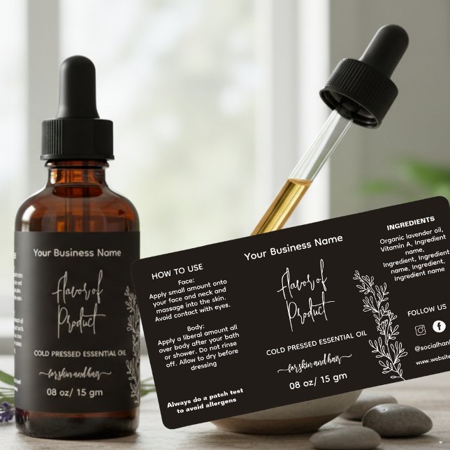 Botanical Black Essential Oil Bottle Label (Creator Uploaded)