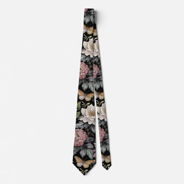 Botanical Black Floral Neck Tie (Front)
