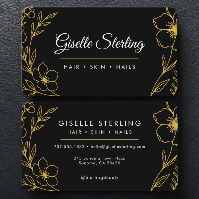Botanical Black Gold Floral Business Card (Creator Uploaded)