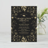 Botanical Black & Gold Graduation Party Invitation | Zazzle