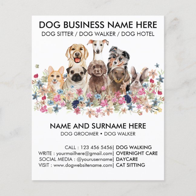 Botanical Black Pet Sitter Boarding Groomer Dogs Flyer