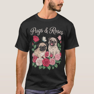 Botanical Black Pug Garden - Floral Dog Owner Pet T-Shirt