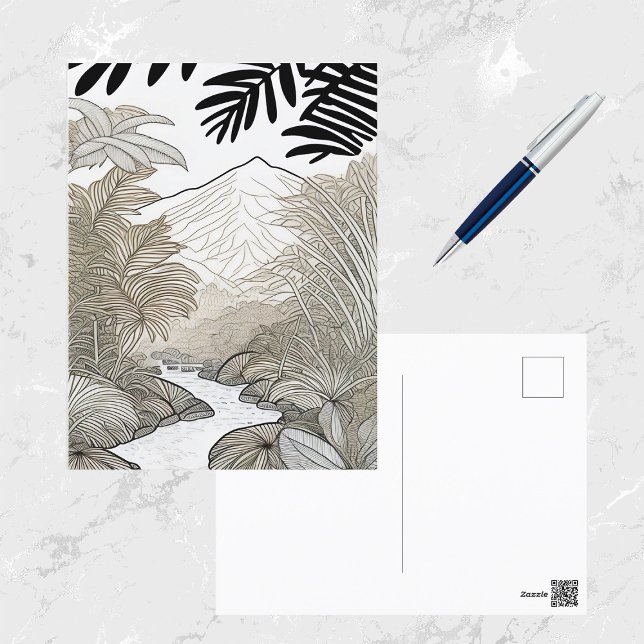 Botanical Black Rainforest Line Drawing Postcard (Creator Uploaded)