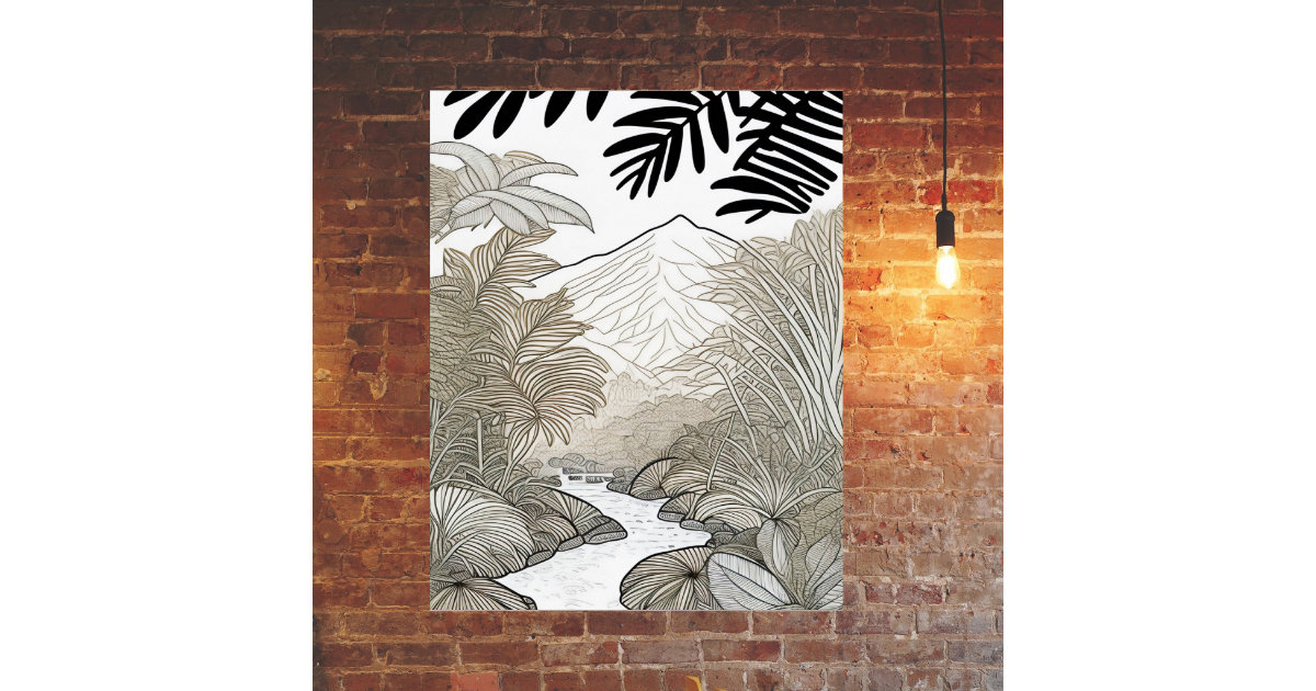 Botanical Black Rainforest Line Drawing Poster | Zazzle