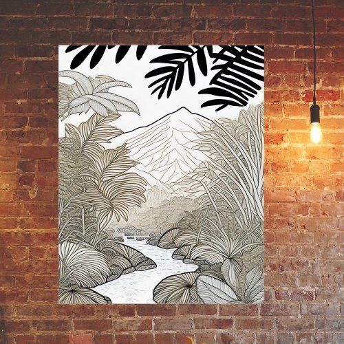 Botanical Black Rainforest Line Drawing  Poster