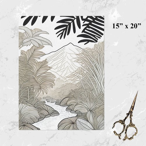 Botanical Black Rainforest Line Drawing Tissue Paper