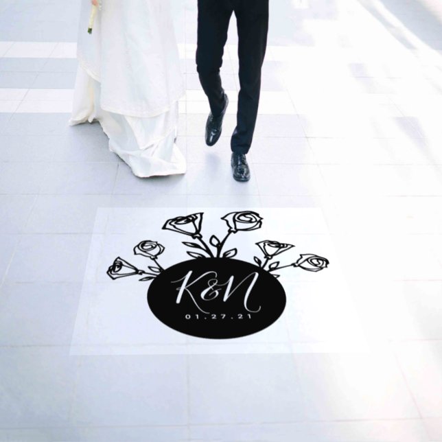 Botanical Black Roses Wedding Floor Decals (Wedding)