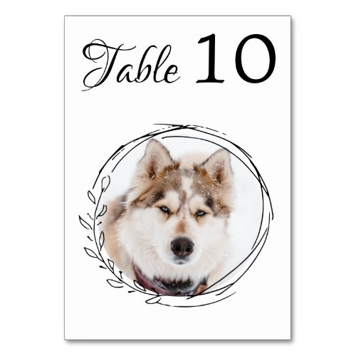 Botanical Black White Dog Wedding Modern Pet Photo Table Number