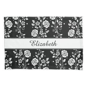 Botanical Black & White Floral Flowers Pattern Pillow Case