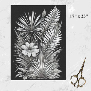 Botanical Black White Line Drawing Large Tissue Paper