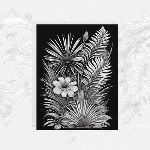 Botanical Black White Line Drawing Scrapbook Paper