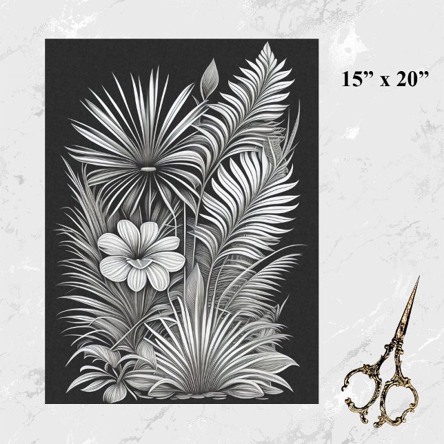 Botanical Black White Line Drawing Tissue Paper (Creator Uploaded)