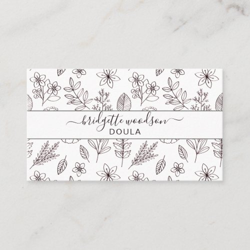 Botanical Black White Script Name Interior Design  Business Card