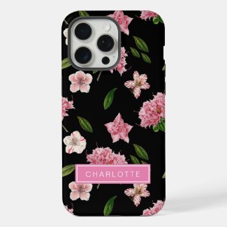 Botanical Black with Pink Flowers 