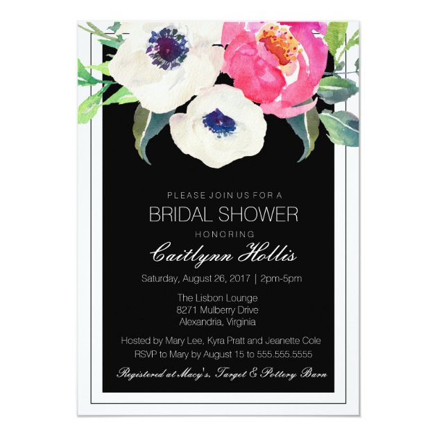 Botanical Bliss Black White Floral Bridal Shower Invitation
