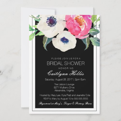Botanical Bliss Black White Floral Bridal Shower Invitation