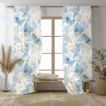 Botanical Bliss Blue and Yellow Floral Pattern Sheer Curtains