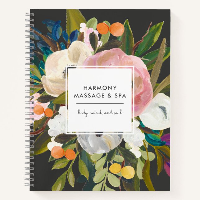 Botanical Bliss Business | Modern Floral | Black Notebook (Front)