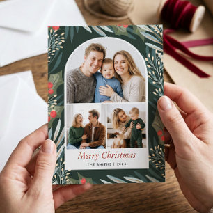 Botanical Bliss Contemporary Arch Photo Christmas Holiday Card