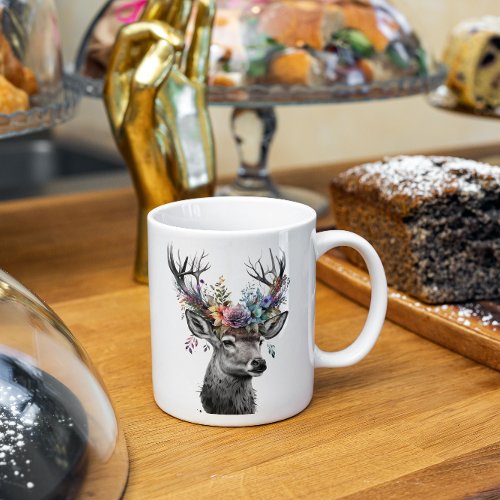 Botanical Bliss Deer with Floral Crown Coffee Mug