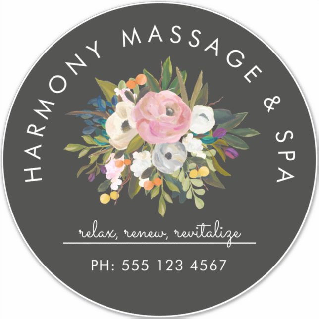 Botanical Bliss Elegant Floral Curved Text | Black Sticker (Front)