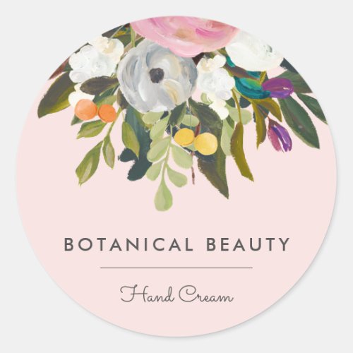 Botanical Bliss Elegant Modern Floral  Blush Classic Round Sticker
