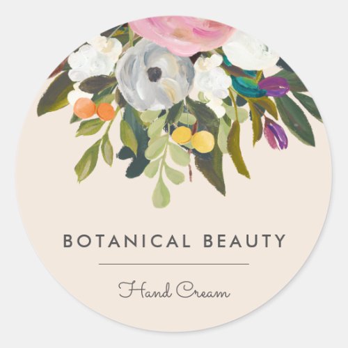 Botanical Bliss Elegant Modern Floral  Cream Classic Round Sticker
