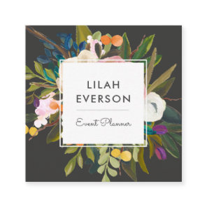 Botanical Bliss | Elegant Painted Floral | Black Square Business Card